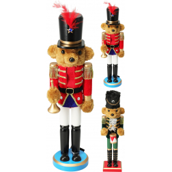 Figura diótörő maci fa 38cm 2féle piros