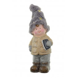 Figura fiú terracotta sapkás H17,5 szürke