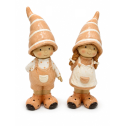 Figura fiú/lány poly manósapis 7*5*18.5cm barack