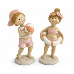 Figura fiú/lány poly strandos 5.5*4.5*14cm rózsaszín