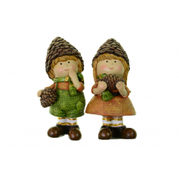 Figura fiú/lány poly tobozzal 5*4*11.5cm barna/zöld