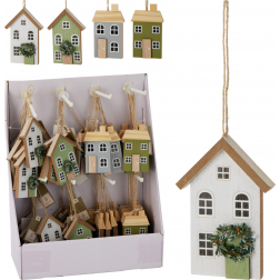 Figura ház fa 10cm többféle fehér/zöld