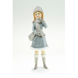 Figura kislány poly 25,5cm kötött ruhás szürke