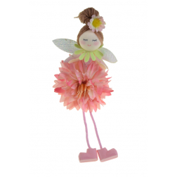 Figura lány textil virágruhában 19cm ülő rózsaszín