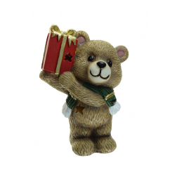 Figura maci poly LED-es 24cm barna