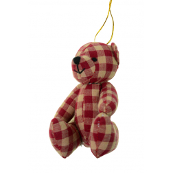 Figura maci textil kockás 12cm bordó