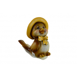 Figura madár poly 5.5*4.5*7.5cm kalapos barna