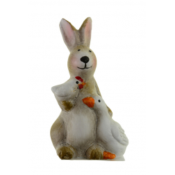 Figura nyuszi kerámia 5.8*4.6*10cm kacsával fehér