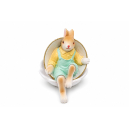 Figura nyuszi bögrében poly 8,5*6,6*7cm fehér/zöld