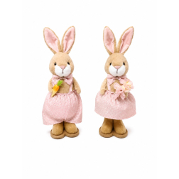 Figura nyuszi textil 37cm 2féle barna/rózsaszín
