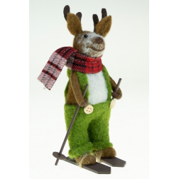 Figura szarvas gyapjú 15*9*11cm síelő zöld