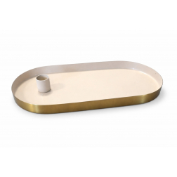 Gyertyatartó fém ovális 30cm bézs