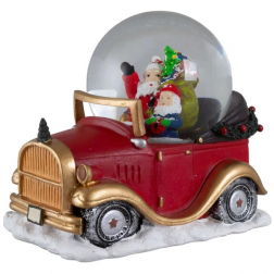 Hógömb autó 16cm zenélő piros