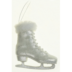 Karácsonyfa dísz korcsolya 11,5cm glitteres fehér