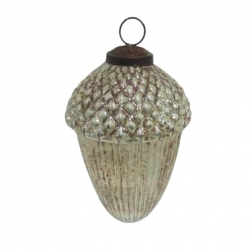 Karácsonyfa dísz makk üveg 9cm pearl