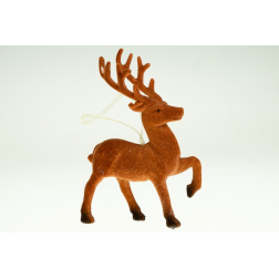 Karácsonyfa dísz szarvas flokkolt 6*12cm barna