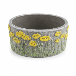Kaspó cement virágos 17x9x8cm szürke/sárga