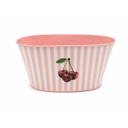 Kaspó fém 23*12*12cm cseresznyével rózsaszín/fehér