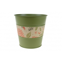 Kaspó fém D13/9.5*H12.5CM mintás csíkkal zöld
