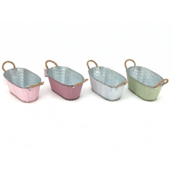 Kaspó fém ovális 30X18XH14CM mintázott fehér