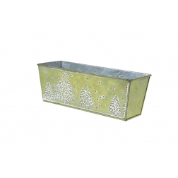 Kaspó fém szögl. 22*20*H8cm fenyő mintás zöld