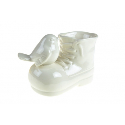 Kaspó kerámia csizma/madár 8,5*12cm fehér
