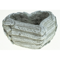 Kaspó kő szív 12.5x14x5.5cm angyalszárny szürke