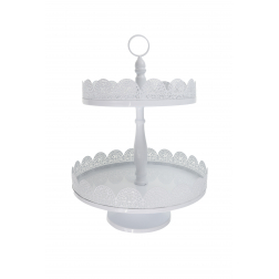 Kínáló fém csipkés 20/25*35cm 2szintes fehér