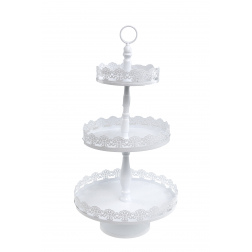 Kínáló fém 3 szintes 16/20/25*45cm csipkés fehér