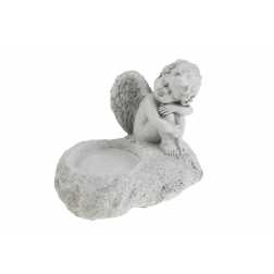 Mécsestartó poly angyallal 15*13cm fehér