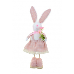 DEKOR FIGURA NYÚL LÁNY 24CM TEXTIL RÓZSASZÍN