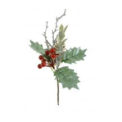 Pick magyal ág 25CM zúzmarás piros/zöld