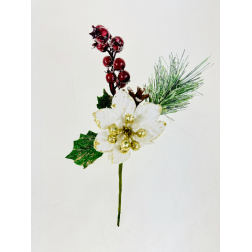 Pick karácsonyi ág 25CM mikulásvirággal krém