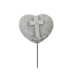 Pick szív kő kereszttel 8x2.5x17cm szürke