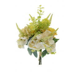 Selyemvirág rózsa-hortenzia csokor 33cm sárga