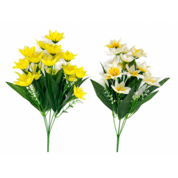 Selyemvirág nárcisz csokor 36cm fehér/sárga