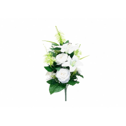Selyemvirág rózsa/liliom csokor 53cm fehér