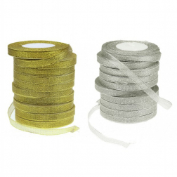Szalag organza 0,6-1cm*25y glitteres arany/ezüst