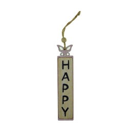 Tábla Happy fa spárgával 16cm*3cm natúr