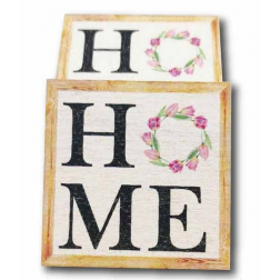 Tábla fa Home képkeret Virágkoszorús 4,7*4,7cm LV