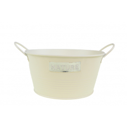 Tál fém 18/14*H9cm nature felirattal fülekkel krém