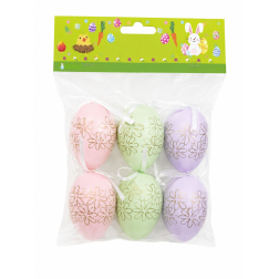 Tojás műanyag 6cm s/6 virágos zöld/rózsaszín/lila