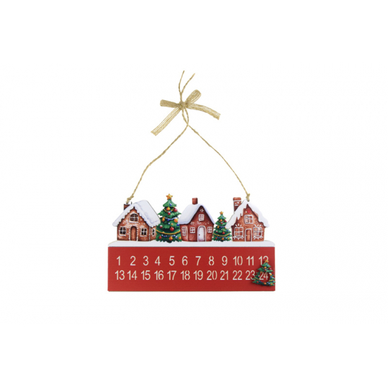 Adventi naptár fa 16*9,3cm akasztós piros