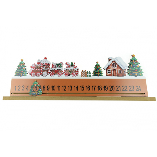 Adventi naptár fa 48*16cm vonattal barna
