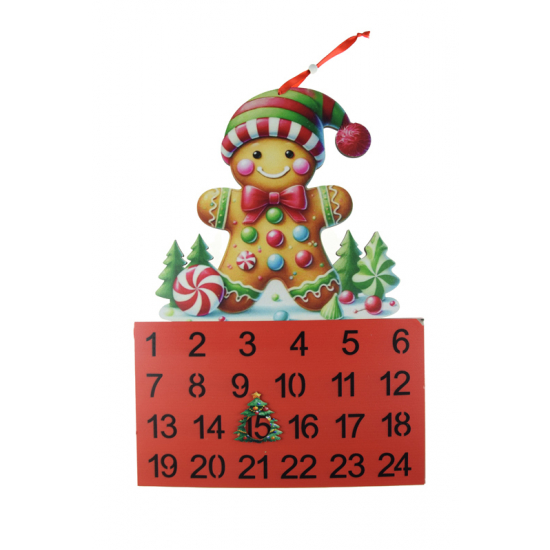 Adventi naptár fém 25*35cm mézivel piros