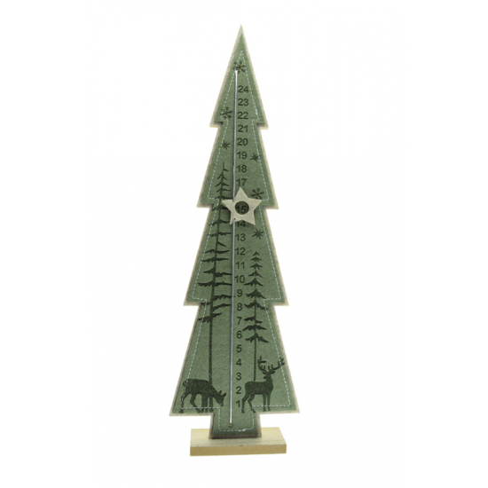 Adventi naptár fenyőfa filc/fa 12*4*41cm zöld