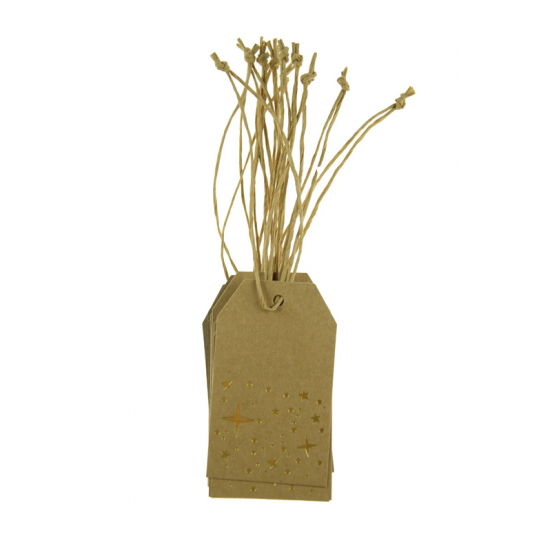 Ajándékkísérő címke papír csillagos 4,6*7,6cm s/24 natúr/arany