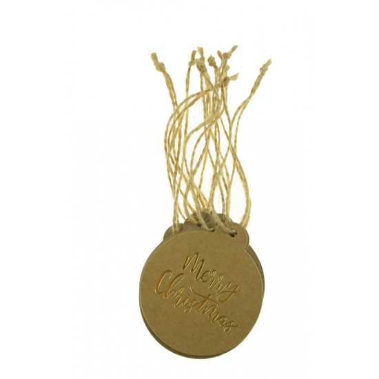 Ajándékkísérő gömb papír Merry Christmas 6*6.8cm s/24 natúr/arany