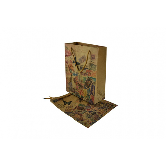 Ajándéktasak papír bélyeg mintás 24,5*19*8cm több féle barna