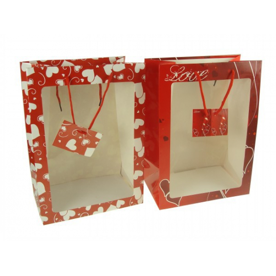 Ajándéktasak ablakos 35*25*15cm szíves több féle